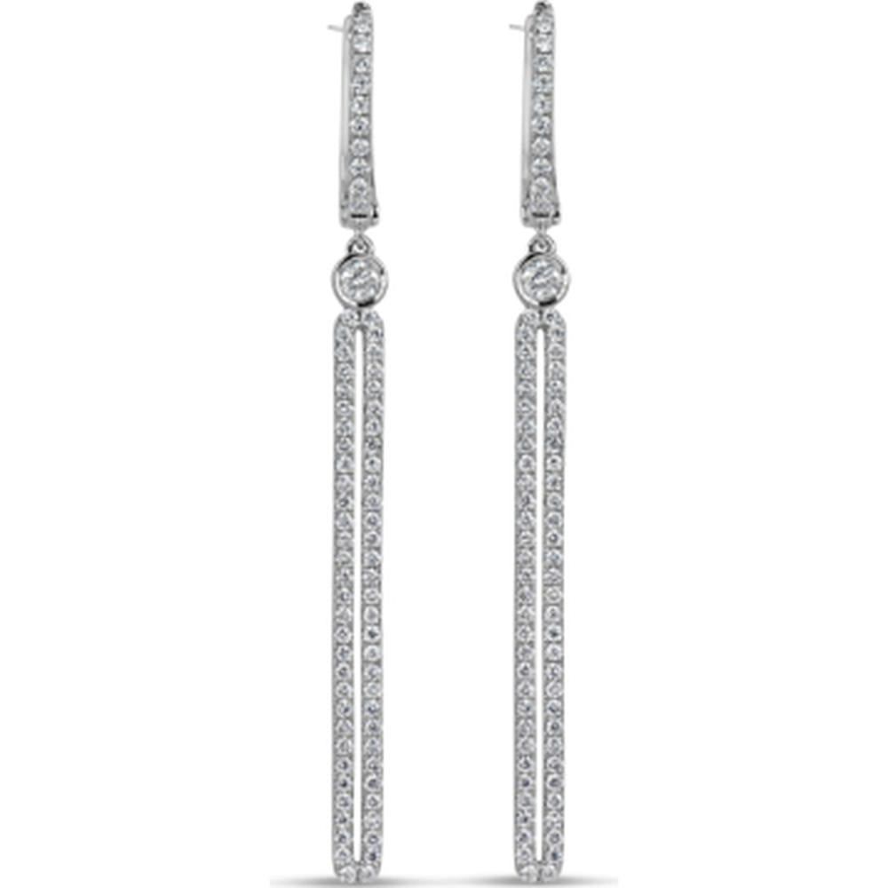 18K White Gold Long Drop Diamond Earrings with Round Diamond Accents by Afarin