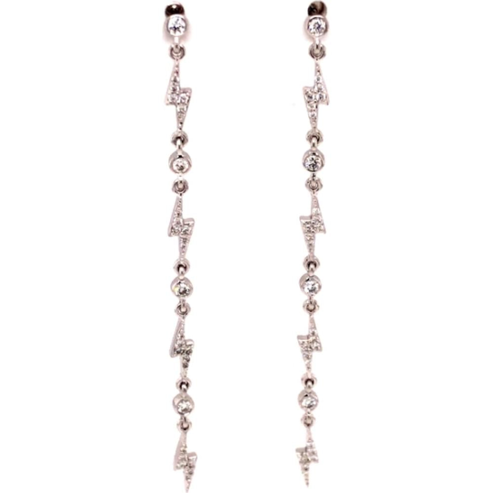 18K White Gold Long Drop Diamond Lightning Bolt Earrings by Afarin