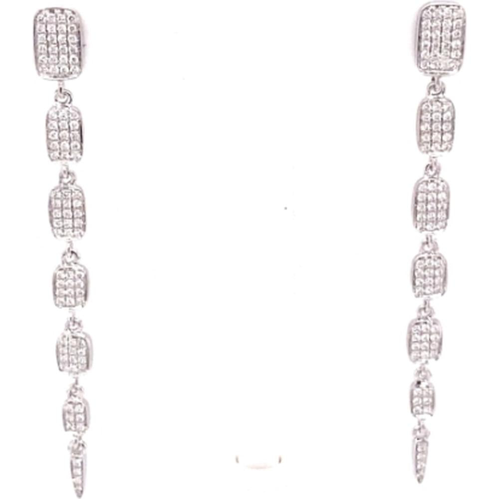 18K White Gold Long Drop Earrings with Multi-Link Diamond Stations by Afarin