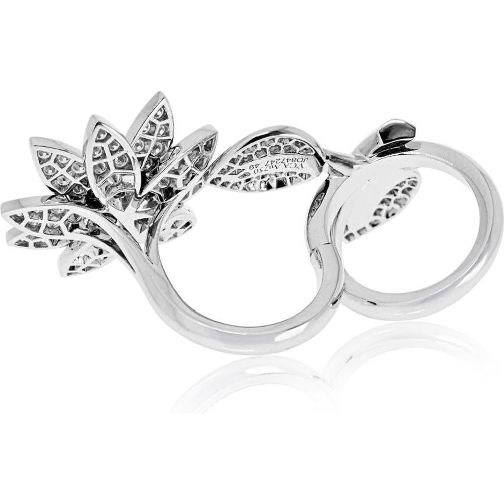 18K White Gold Lotus Between the Finger Ring by Van Cleef & Arpels - Sculptural Floral Design in EU Size 49