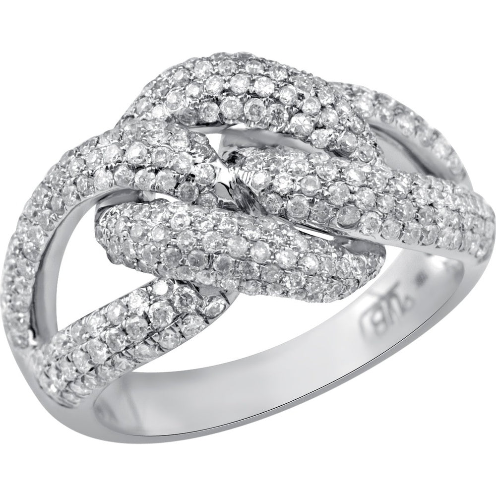 18K White Gold Love Knot Fashion Ring with Pavé Set Round Diamonds - 1.68 Carat Total Diamond Weight by Auriventus