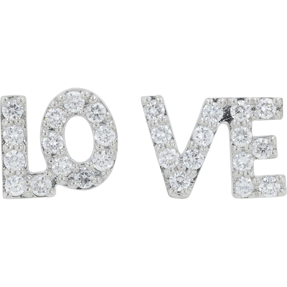 18K White Gold 'LOVE' Split Stud Earrings with Pave-Set Round Lab-Grown Diamonds - 0.40 Carat Total Diamond Weight