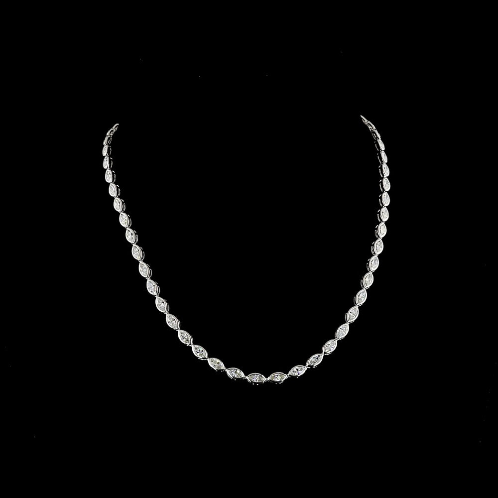 18K White Gold Marquise Cut East-West Tennis Necklace with 54 Bezel Set Lab Diamonds - 11.10 Carat Total Weight - Covaloro Fine Jewelry