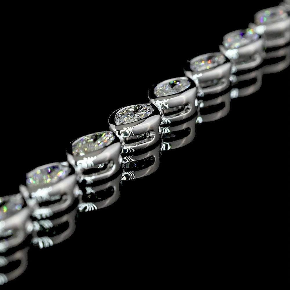 18K White Gold Marquise Cut East-West Tennis Necklace with 54 Bezel Set Lab Diamonds - 11.10 Carat Total Weight - Covaloro Fine Jewelry