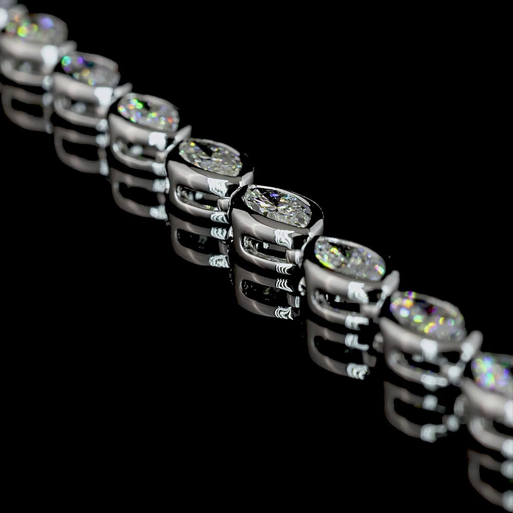 18K White Gold Marquise Cut East-West Tennis Necklace with 54 Bezel Set Lab Diamonds - 11.10 Carat Total Weight - Covaloro Fine Jewelry