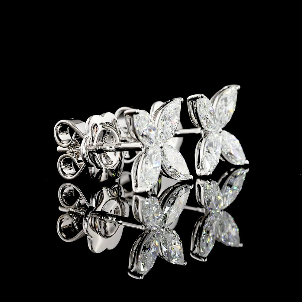 18K White Gold Marquise Cut Lab Diamond Floral Stud Earrings - 1.16 Carats Total Diamond Weight - Covaloro Fine Jewelry