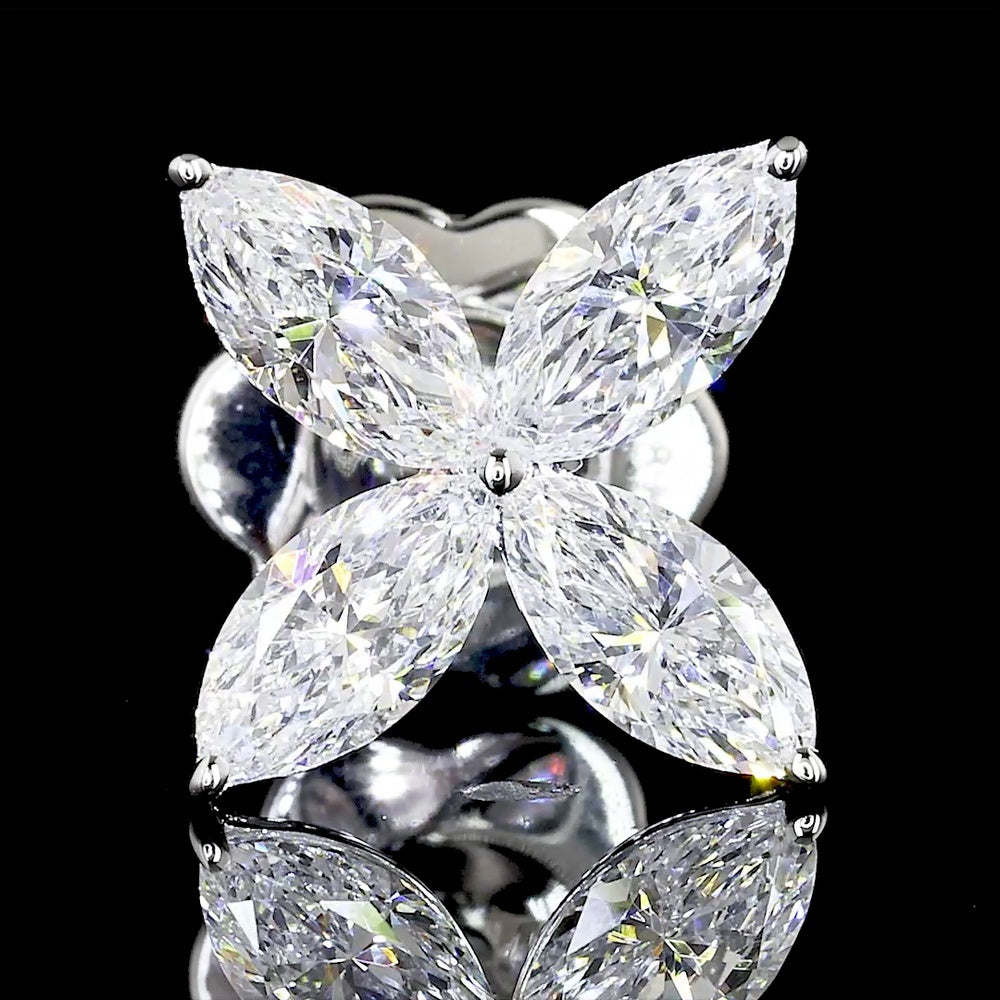 18K White Gold Marquise Cut Lab Diamond Floral Stud Earrings - 1.16 Carats Total Diamond Weight - Covaloro Fine Jewelry