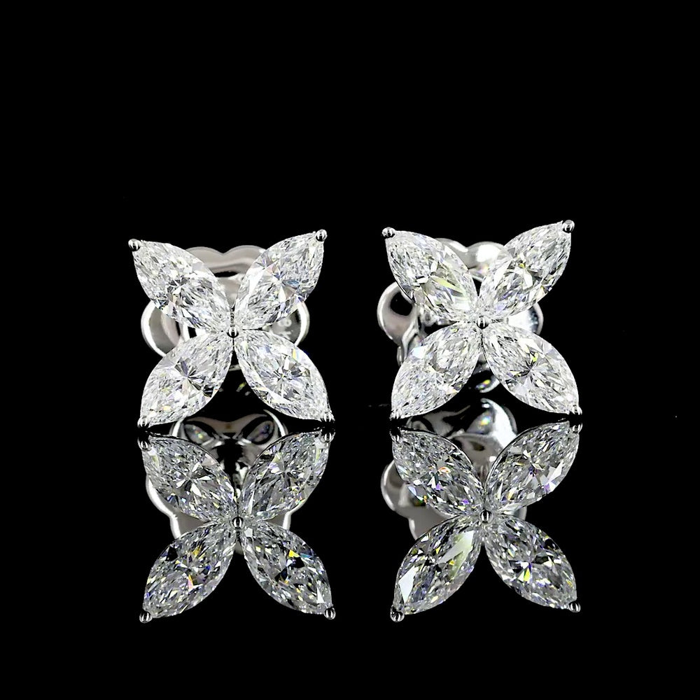 18K White Gold Marquise Cut Lab Diamond Floral Stud Earrings - 1.16 Carats Total Diamond Weight - Covaloro Fine Jewelry