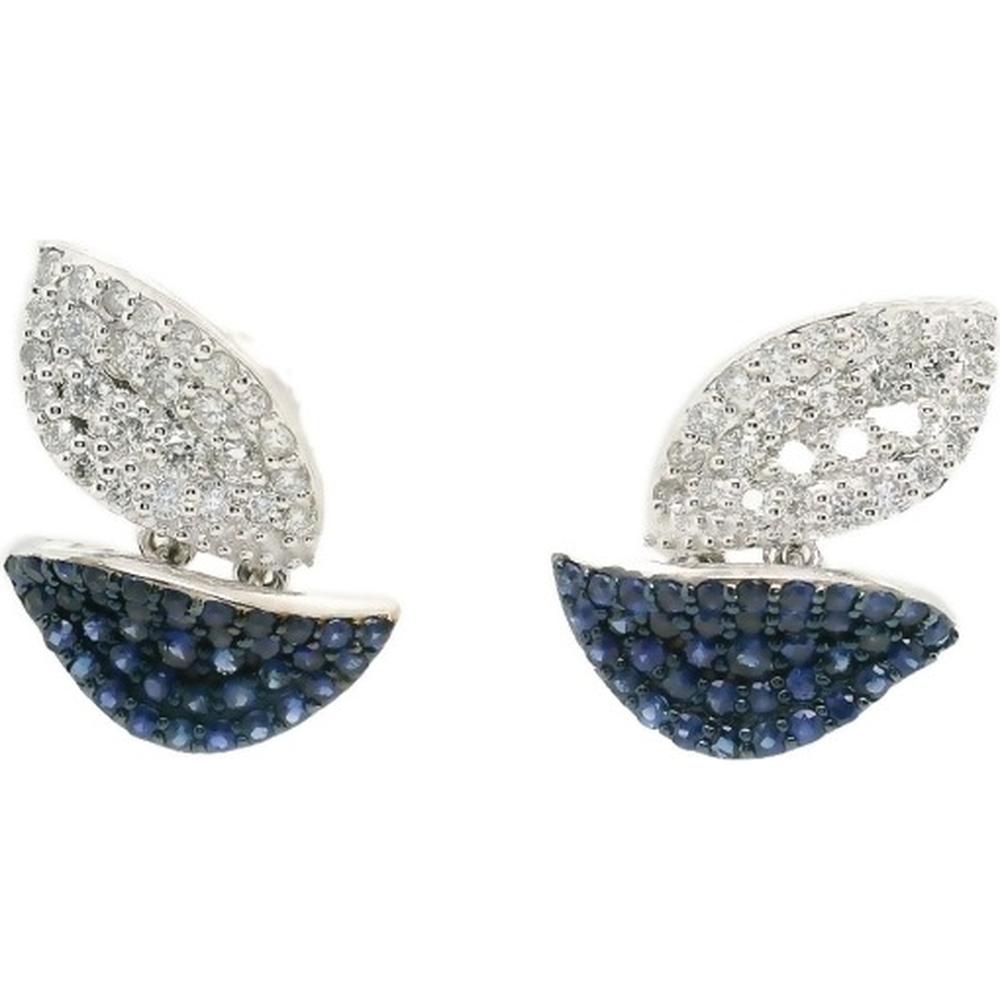 18K White Gold Marquise-Inspired Diamond and Blue Sapphire Earrings by Afarin