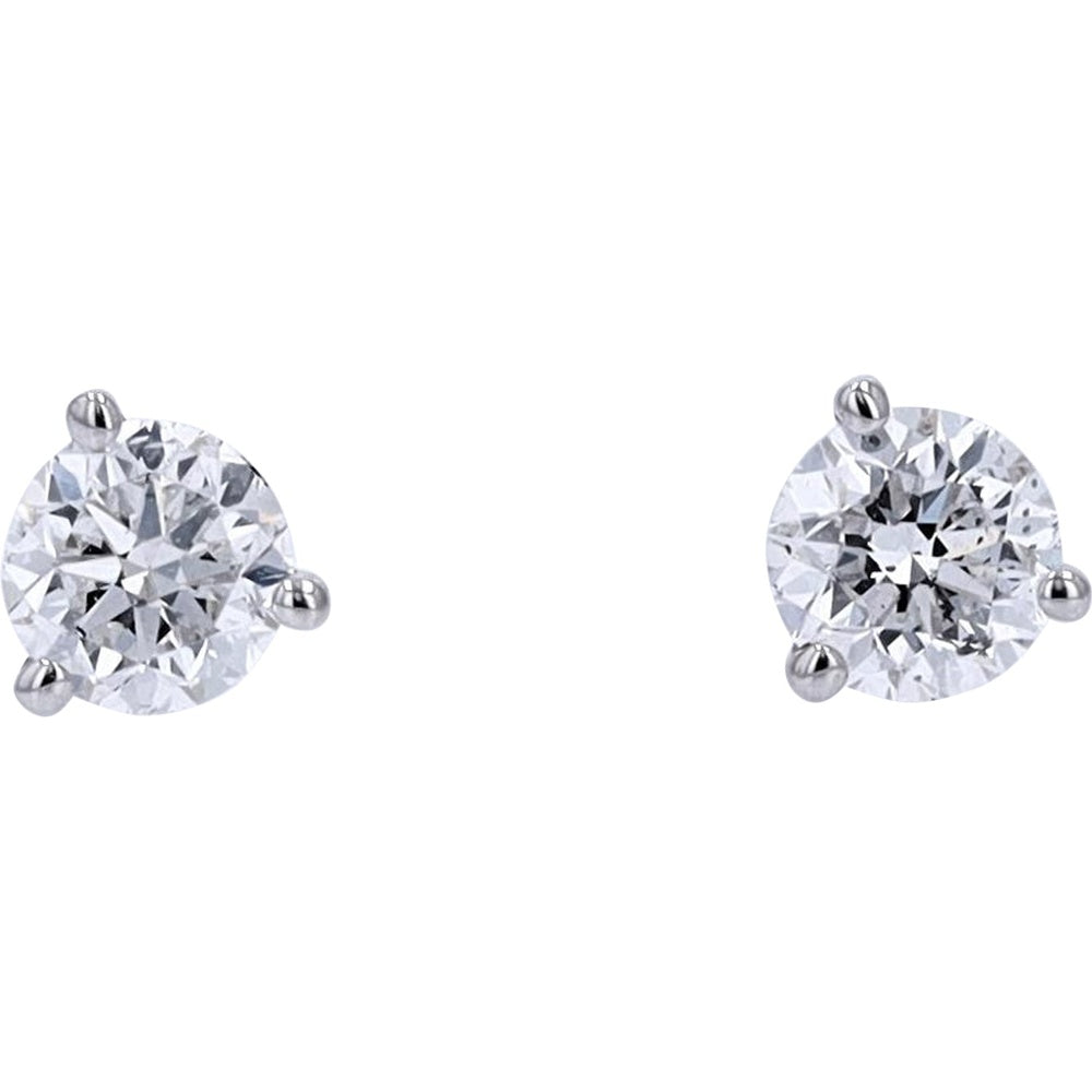 18K White Gold Martini-Set Round Diamond Stud Earrings - 1.00 Carat Total Diamond Weight with Secure Screw Backs