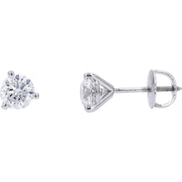 18K White Gold Martini-Set Round Diamond Stud Earrings - 1.00 Carat Total Diamond Weight with Secure Screw Backs