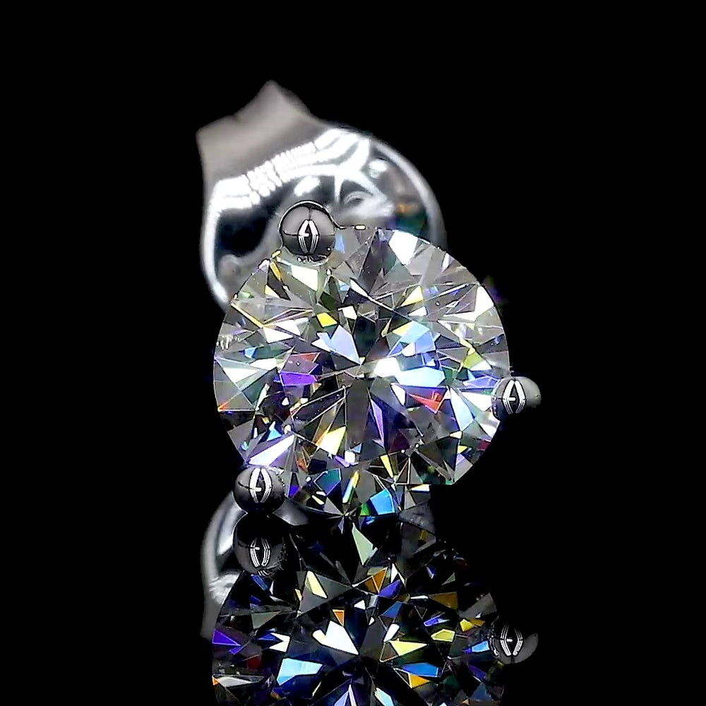 18K White Gold Martini Set Round Lab Diamond Stud Earrings - 1.10 Carat Total Weight, E-F Color, VS2 Clarity, IGI Certified - Covaloro Fine Jewelry