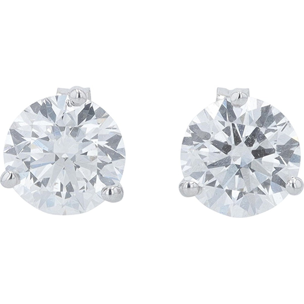 18K White Gold Martini Set Stud Earrings with Round Lab Grown Diamonds - 2.00 Carat Total Diamond Weight