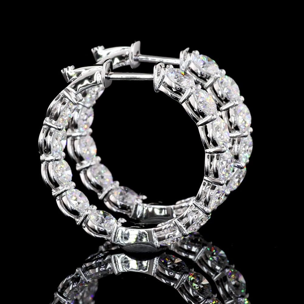18K White Gold Medium Hoop Earrings with 24 Prong-Set Round Lab Diamonds - 6.23 Carat Total Diamond Weight - Covaloro Fine Jewelry