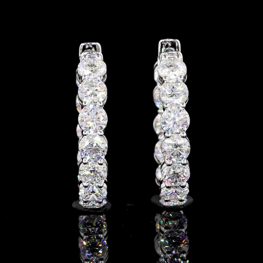 18K White Gold Medium Hoop Earrings with 24 Prong-Set Round Lab Diamonds - 6.23 Carat Total Diamond Weight - Covaloro Fine Jewelry
