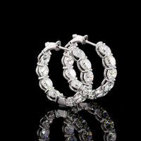 18K White Gold Medium Hoop Earrings with 6.74 Carat Total Weight Round Lab Diamonds - Prong Set E-F VS2 Quality - Covaloro Fine Jewelry
