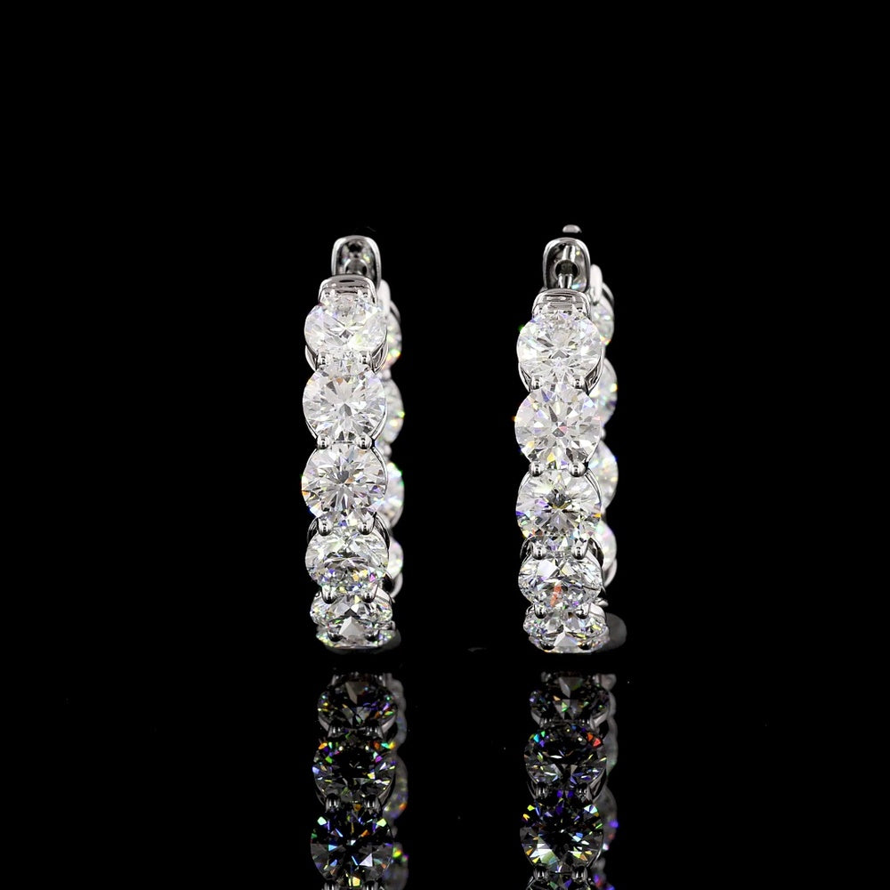 18K White Gold Medium Hoop Earrings with 6.74 Carat Total Weight Round Lab Diamonds - Prong Set E-F VS2 Quality - Covaloro Fine Jewelry