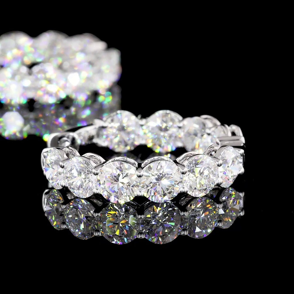18K White Gold Medium Hoop Earrings with 6.74 Carat Total Weight Round Lab Diamonds - Prong Set E-F VS2 Quality - Covaloro Fine Jewelry