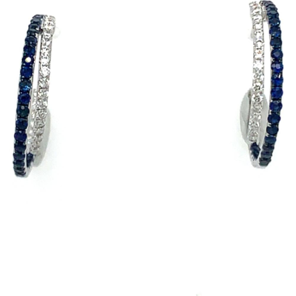 18K White Gold Medium Hoop Earrings with Blue Sapphires and Diamond Accents by Afarin