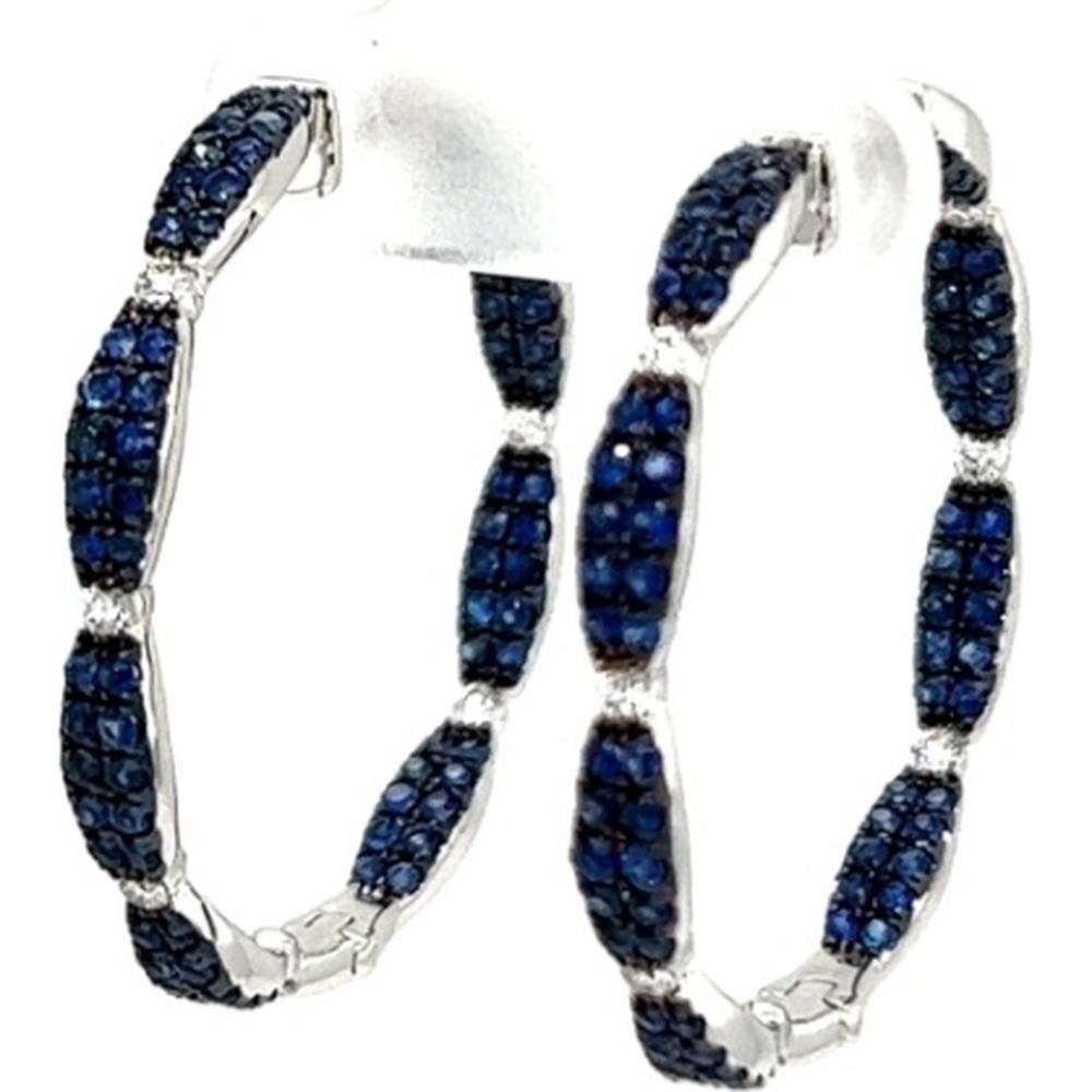 18K White Gold Medium Hoop Earrings with Blue Sapphires and Diamond Accents by Afarin