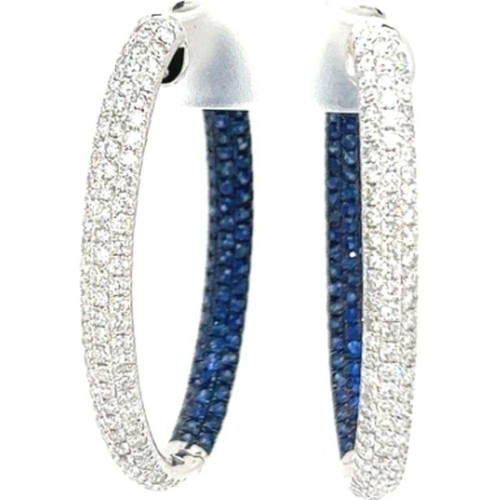 18K White Gold Medium Hoop Earrings with Diamonds and Blue Sapphires by Afarin