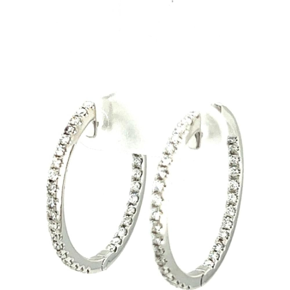 18K White Gold Medium Hoop Earrings with Front-Facing Round Diamonds by Afarin