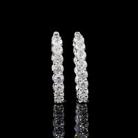 18K White Gold Medium Hoop Earrings with Prong Set Round Brilliant Lab Diamonds - 10.80 Carat Total Diamond Weight - Covaloro Fine Jewelry
