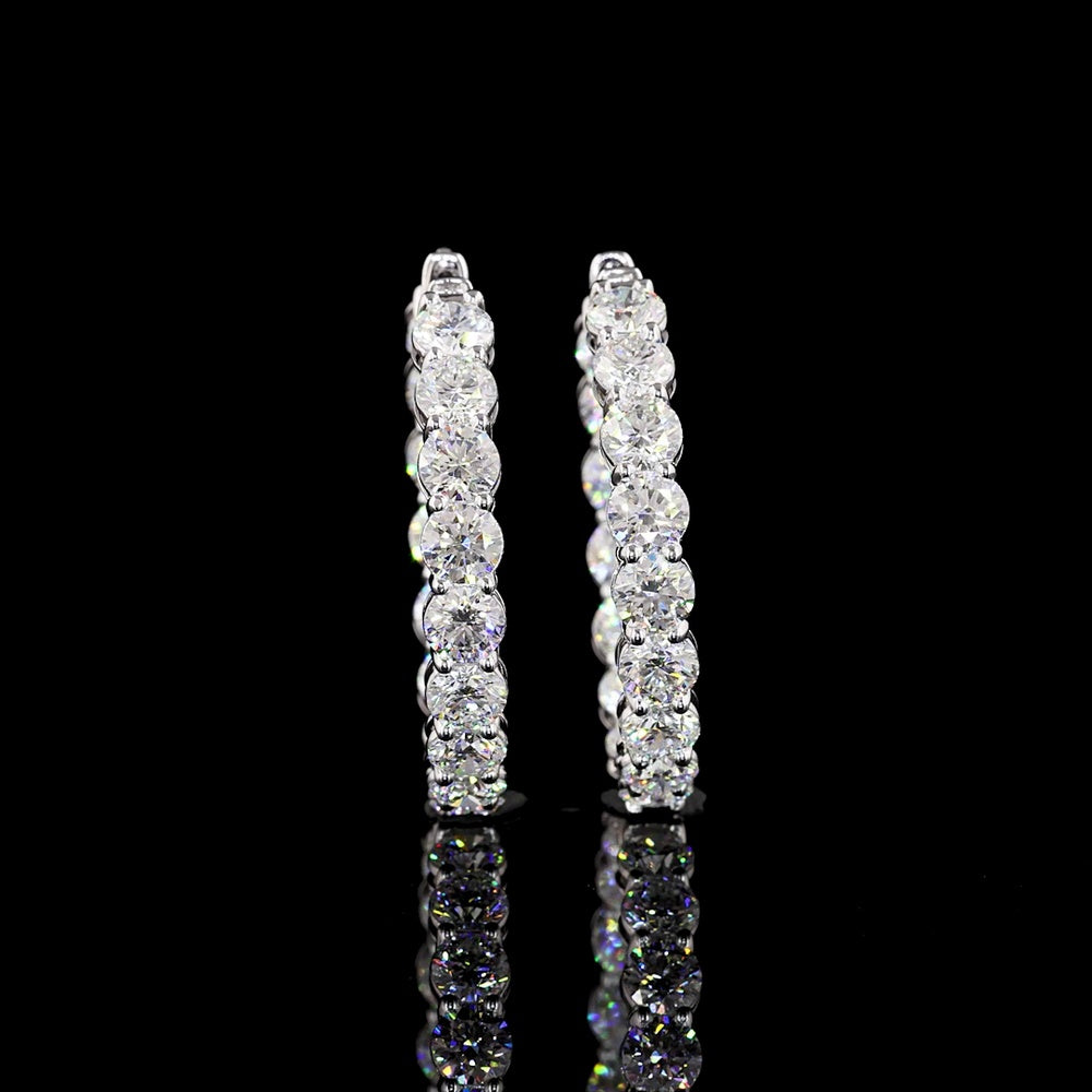 18K White Gold Medium Hoop Earrings with Prong Set Round Brilliant Lab Diamonds - 10.80 Carat Total Diamond Weight - Covaloro Fine Jewelry