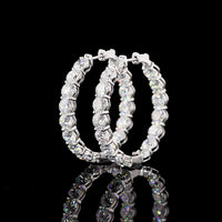 18K White Gold Medium Hoop Earrings with Prong Set Round Brilliant Lab Diamonds - 10.80 Carat Total Diamond Weight - Covaloro Fine Jewelry