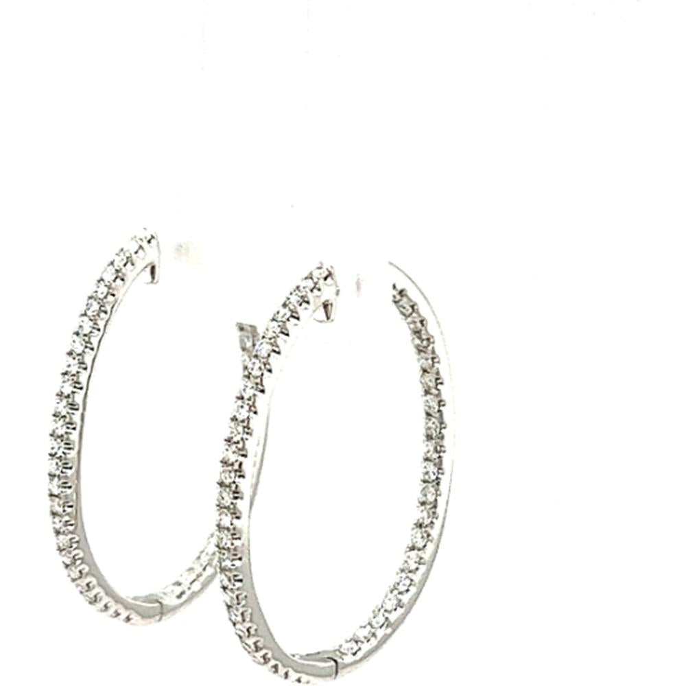 18K White Gold Medium Hoop Earrings with Round Diamonds by Afarin