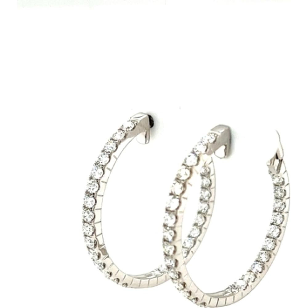 18K White Gold Medium Hoop Earrings with Round Diamonds by Afarin