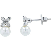 18K White Gold Mikimoto Pearl Earrings with 0.04 Carat Diamond Accents