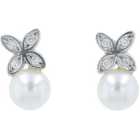 18K White Gold Mikimoto Pearl Earrings with 0.04 Carat Diamond Accents