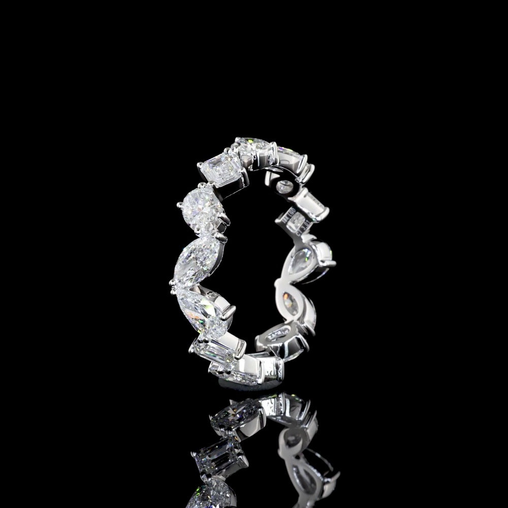 18K White Gold Mixed Shape Eternity Band with Pear, Oval, and Emerald Cut Lab Diamonds - 3.01 Carats Total Diamond Weight - Covaloro Fine Jewelry