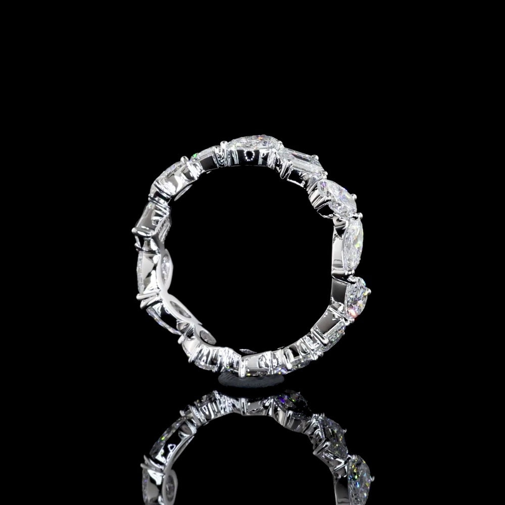 18K White Gold Mixed Shape Eternity Band with Pear, Oval, and Emerald Cut Lab Diamonds - 3.01 Carats Total Diamond Weight - Covaloro Fine Jewelry