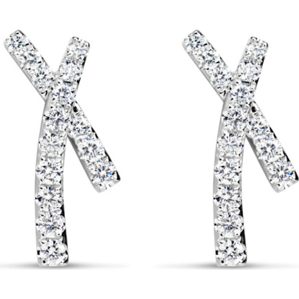 18K White Gold Modern Crossed Drop Earrings with Round Diamonds by Afarin