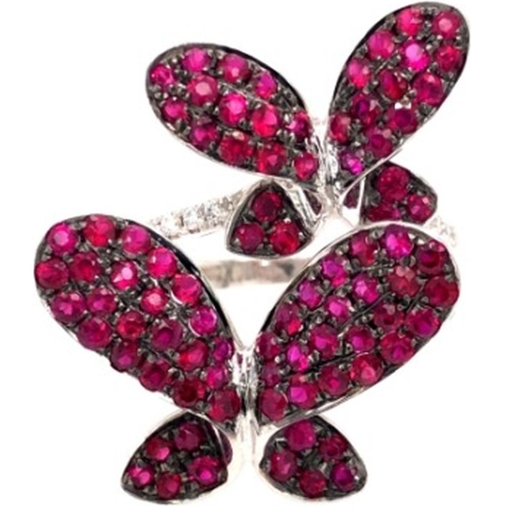 18K White Gold Motif Ring with Pavé Rubies and Diamond Accents by Afarin