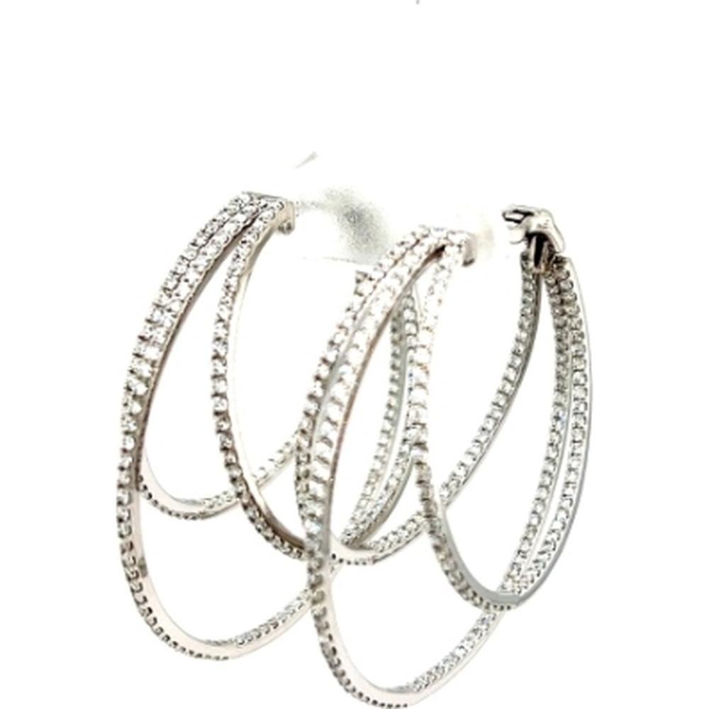 18K White Gold Multi-Hoop Diamond Earrings with Layered Round Silhouette by Afarin
