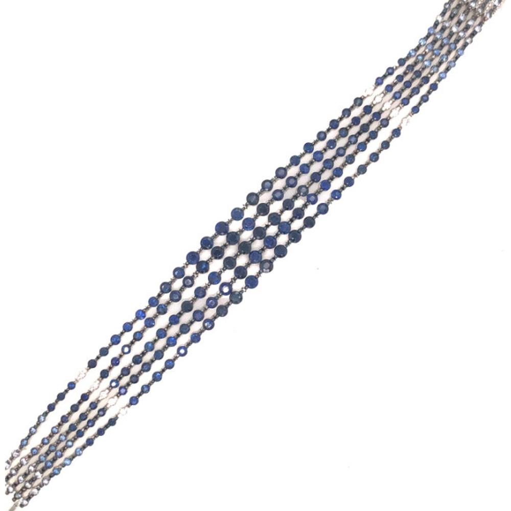 18K White Gold Multi-Row Bracelet with Blue Sapphires and Diamonds by Afarin