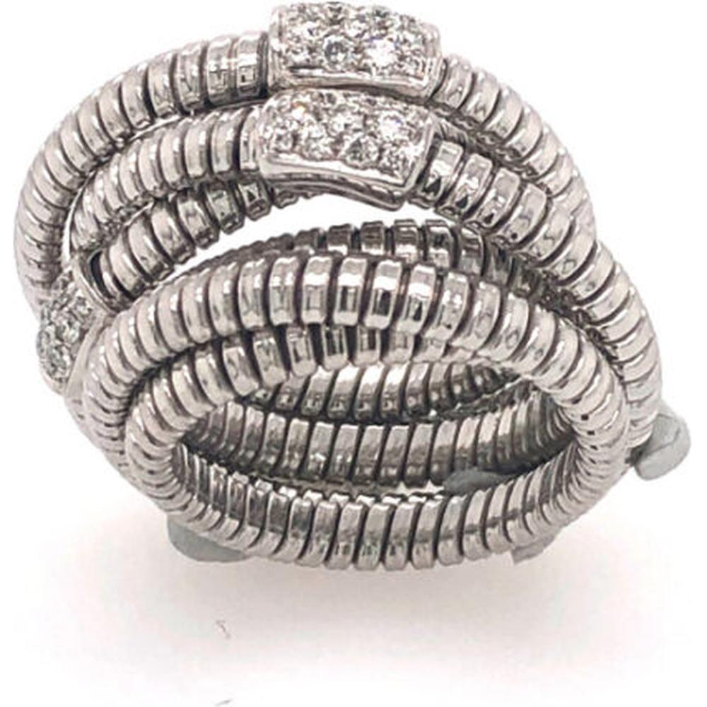 18K White Gold Multi-Row Coiled Diamond Statement Ring with Pavé Diamond Accents by Afarin