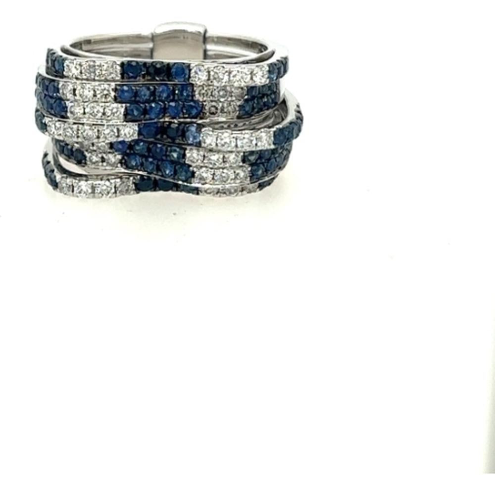 18K White Gold Multi-Row Diamond and Blue Sapphire Statement Ring by Afarin