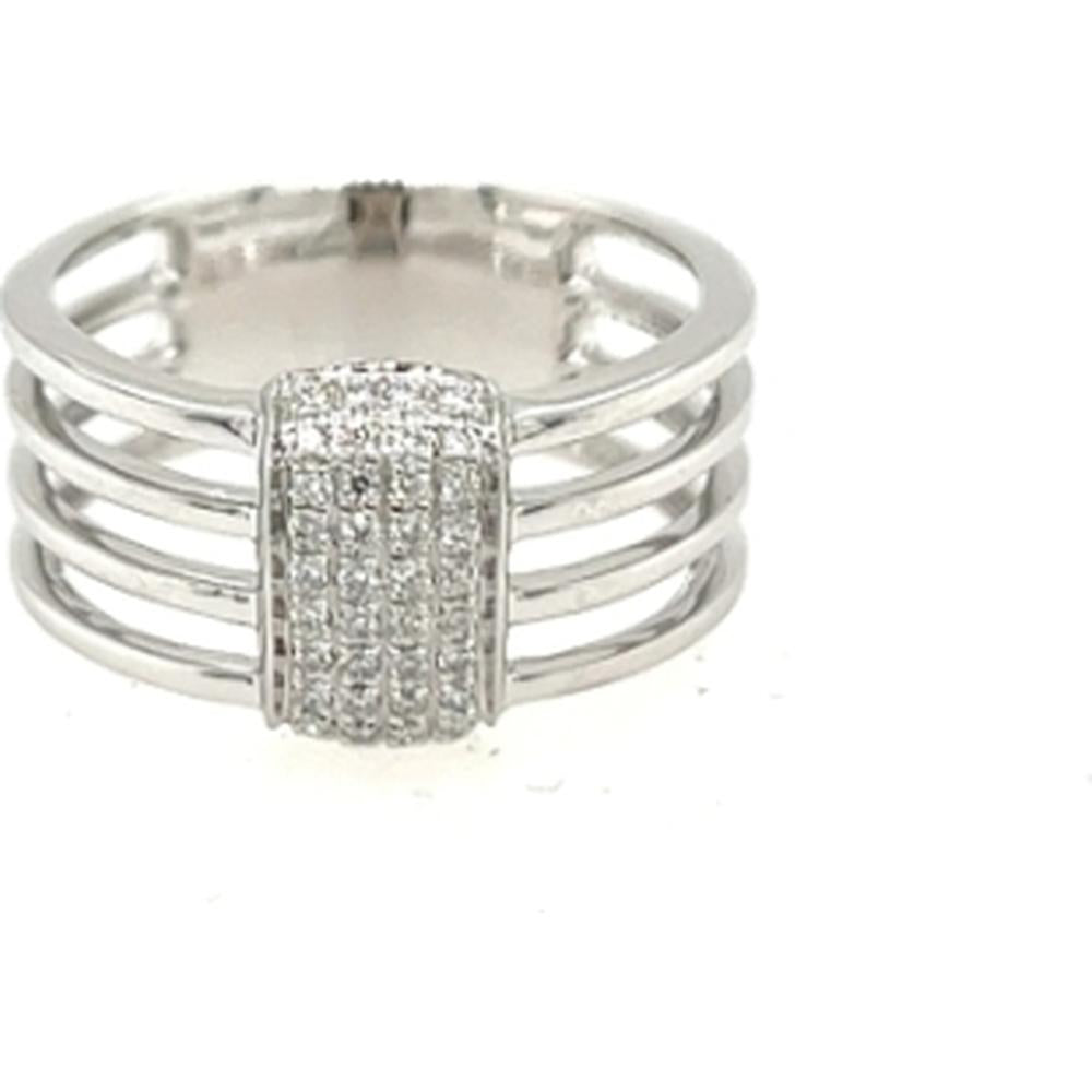 18K White Gold Multi-Row Diamond Ring with Pave Set Rectangular Center - Designer Ring by Afarin