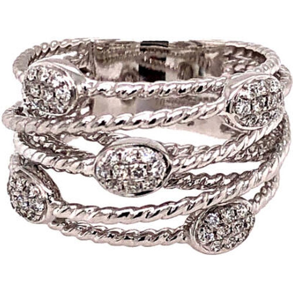 18K White Gold Multi-Row Ring with Oval Diamond Stations by Afarin