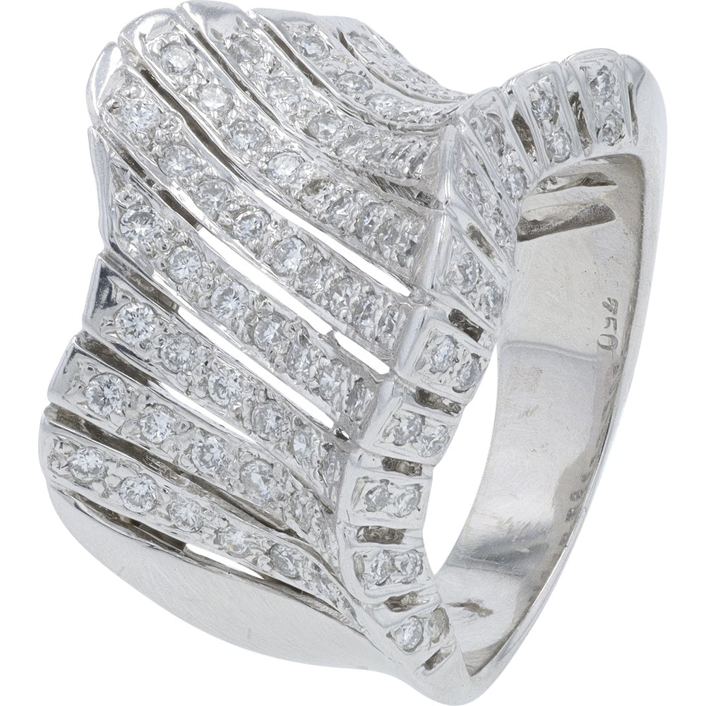 18K White Gold Multi-Row Wide Band Ring with Pavé Set Round Diamonds - 1.00 Carat Total Diamond Weight