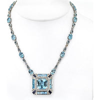 18K White Gold Necklace with Aquamarine and Diamonds - 5.25 Carats Total Diamond Weight