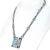 18K White Gold Necklace with Aquamarine and Diamonds - 5.25 Carats Total Diamond Weight