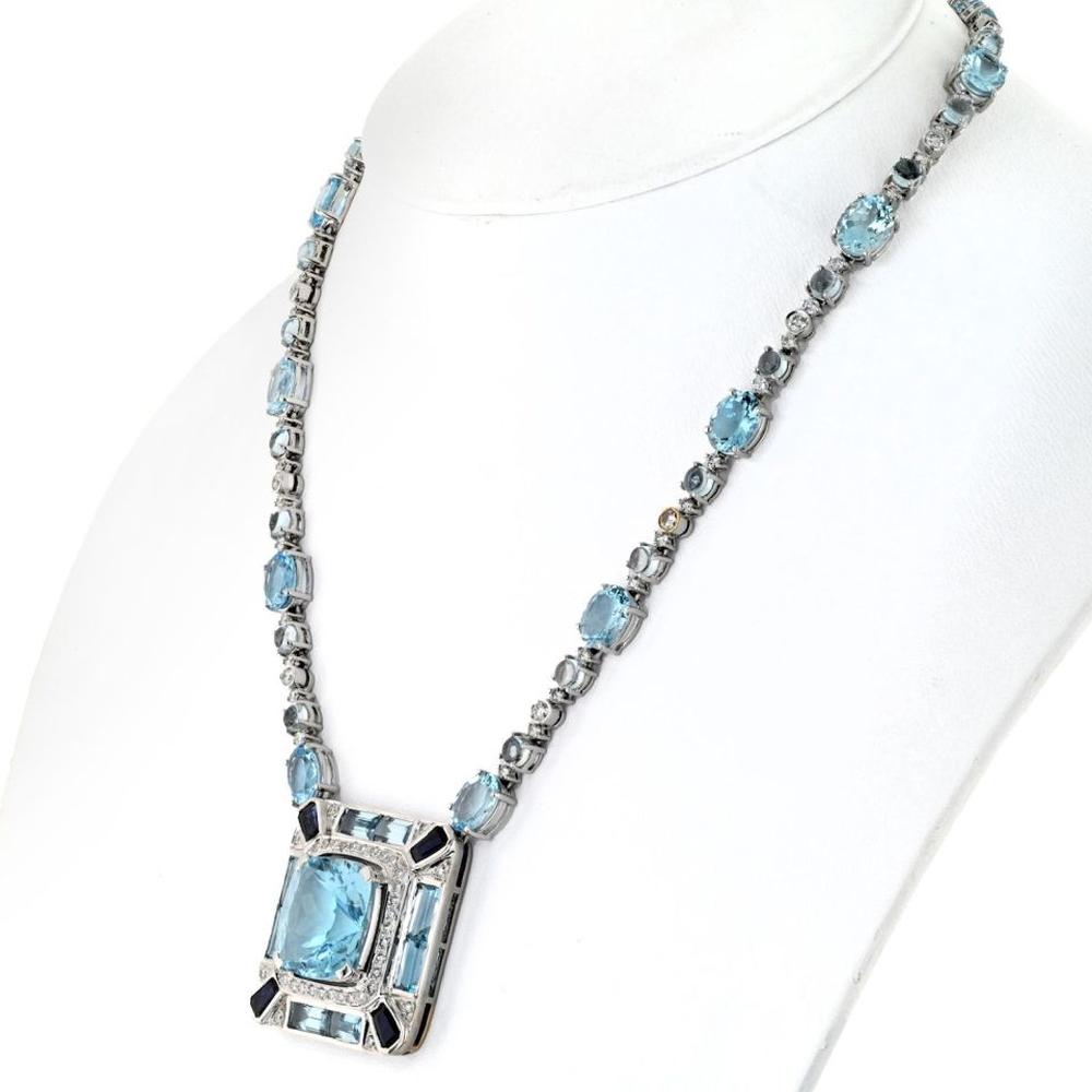 18K White Gold Necklace with Aquamarine and Diamonds - 5.25 Carats Total Diamond Weight