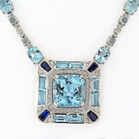 18K White Gold Necklace with Aquamarine and Diamonds - 5.25 Carats Total Diamond Weight
