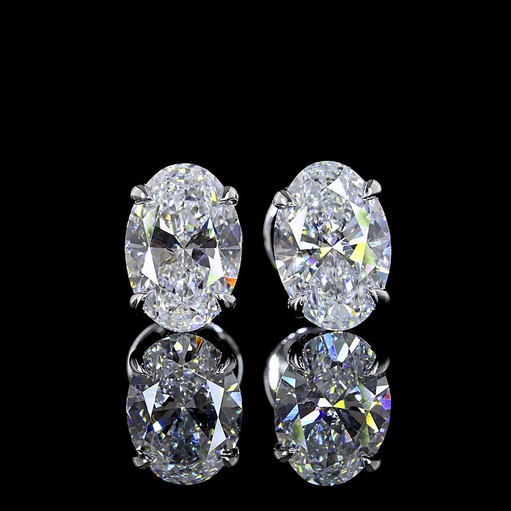 18K White Gold North-South Oval Cut Lab Diamond Stud Earrings - 1.55 Carat Total Weight, E-F Color, VS Clarity - Covaloro Fine Jewelry
