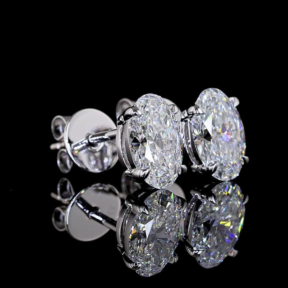 18K White Gold North-South Oval Cut Lab Diamond Stud Earrings - 1.55 Carat Total Weight, E-F Color, VS Clarity - Covaloro Fine Jewelry